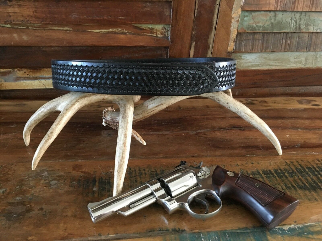 Tex Shoemaker Buckleless Black Basketweave Police Leather Duty Belt Size 26