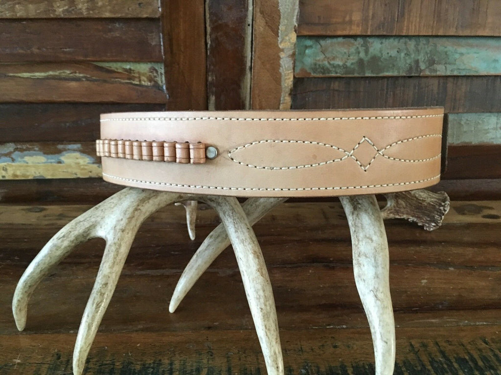 Vintage Tex Shoemaker Brown Leather Cartridge Gun Belt Fancy Stitched .22 29" 33