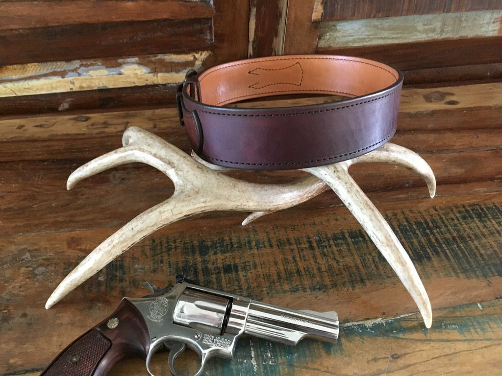Tex Shoemaker Western Brown Leather Boarder Patrol Gun Belt Lined Brass 30" 34"