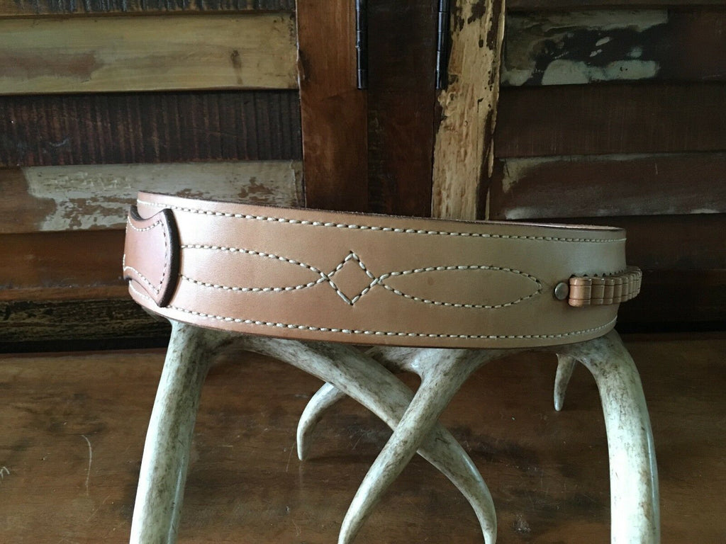 Vintage Tex Shoemaker Brown Leather Cartridge Gun Belt Fancy Stitched .22 29" 33