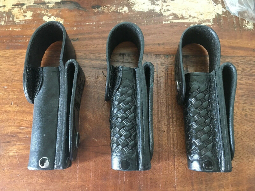 Tex Shoemaker Black Basketweave Police Duty Leather 5 1/4" x 1" Flashlight Case