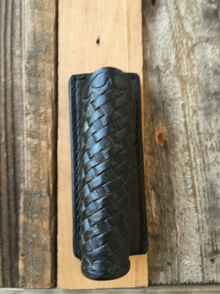 Tex Shoemaker 1" Diameter Brown Black Leather Flashlight Holder With 2 1/4 Clip