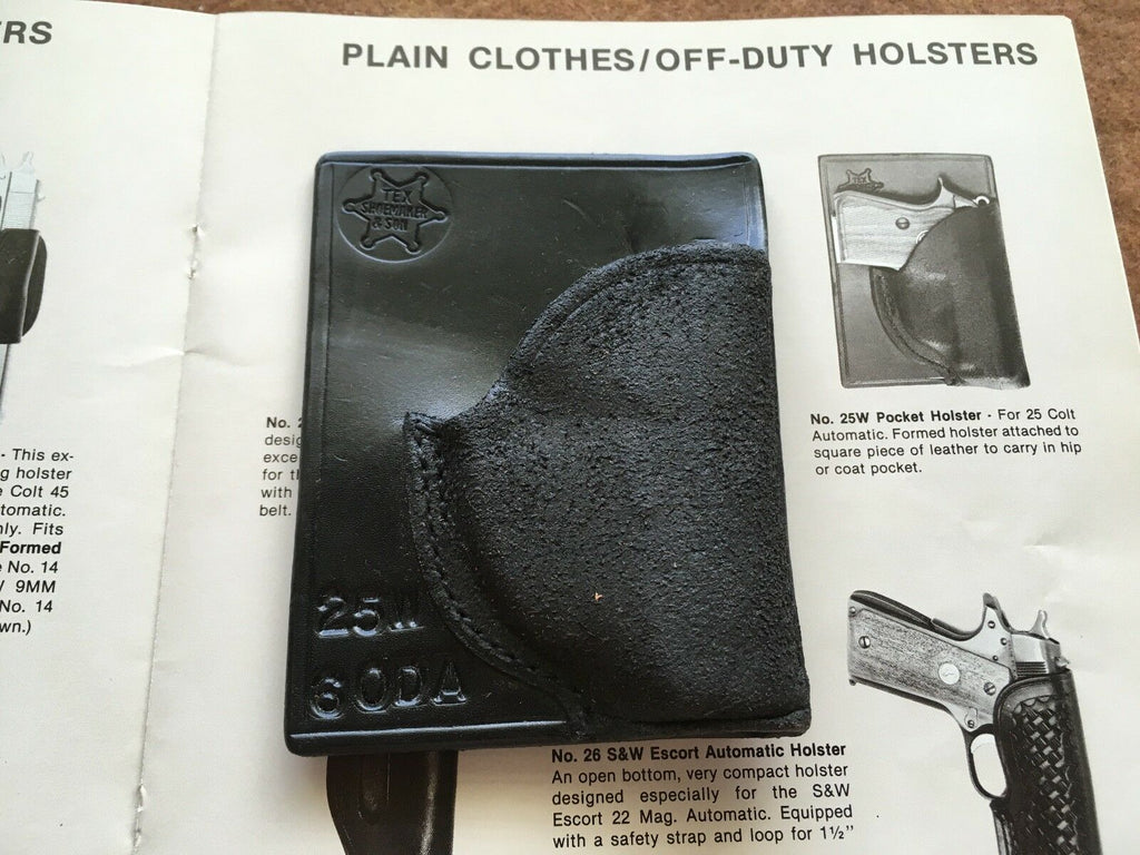 Tex Shoemaker 25W Black leather Pocket Holster Fits OMC / AMT Backup .380