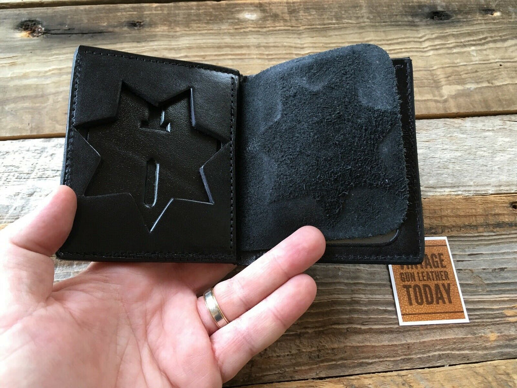 Tex Shoemaker Black Leather Police / Sheriff Badge ID Wallet 7 Point 3" Star P G