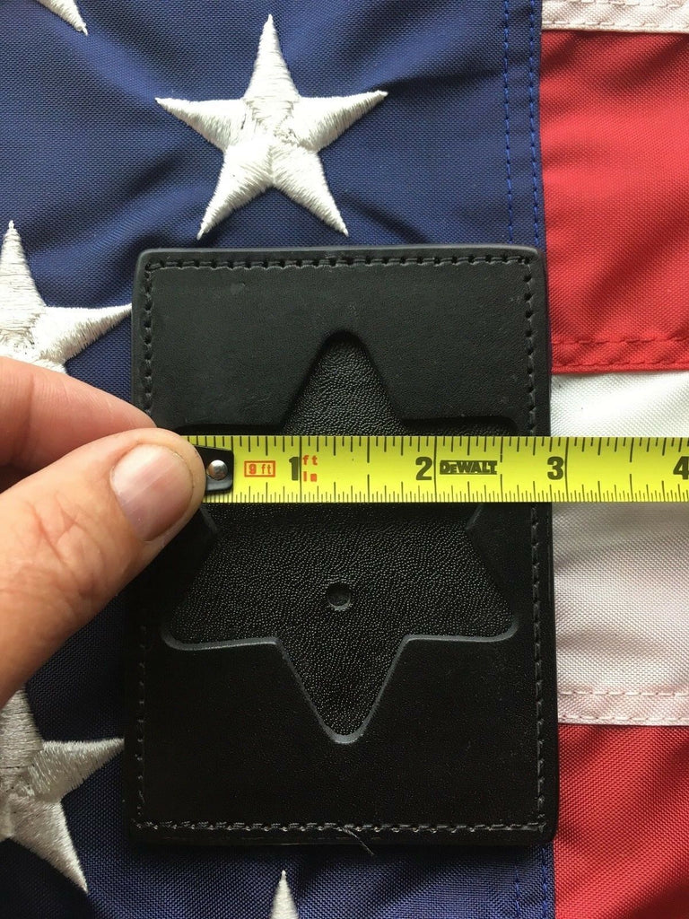 Tex Shoemaker Black leather Police Sheriff 6 PT Star Badge Double ID Case Holder