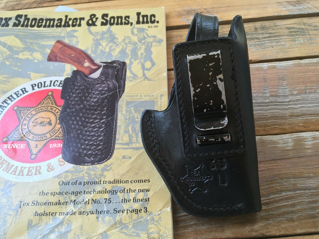 Vintage Tex Shoemaker 3S Black Leather OWB Holster for S&W M&P Revolver 2"