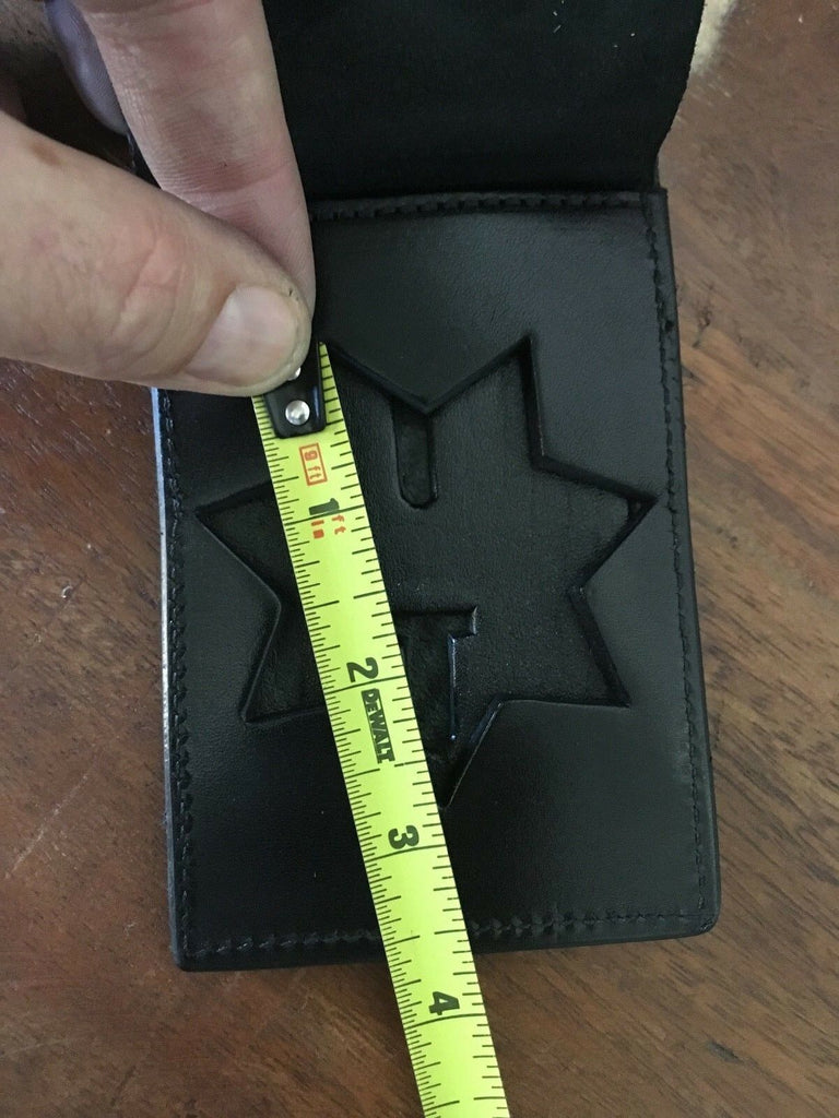 Tex Shoemaker Black Leather Badge Wallet 2 3/4"  7 Point Star San Diego Sheriff Type