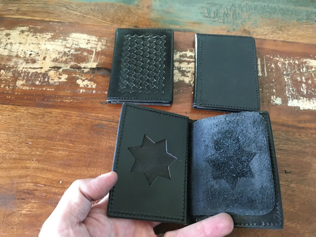 Tex Shoemaker 7 Point Sheriff Star Police Badge and ID Wallet Leather CHP