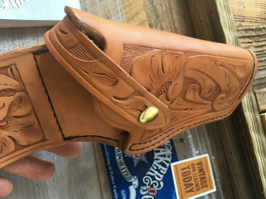 Tex Shoemaker Floral Carved Brown Leather 50A Holster for S&W K Frame Revolver