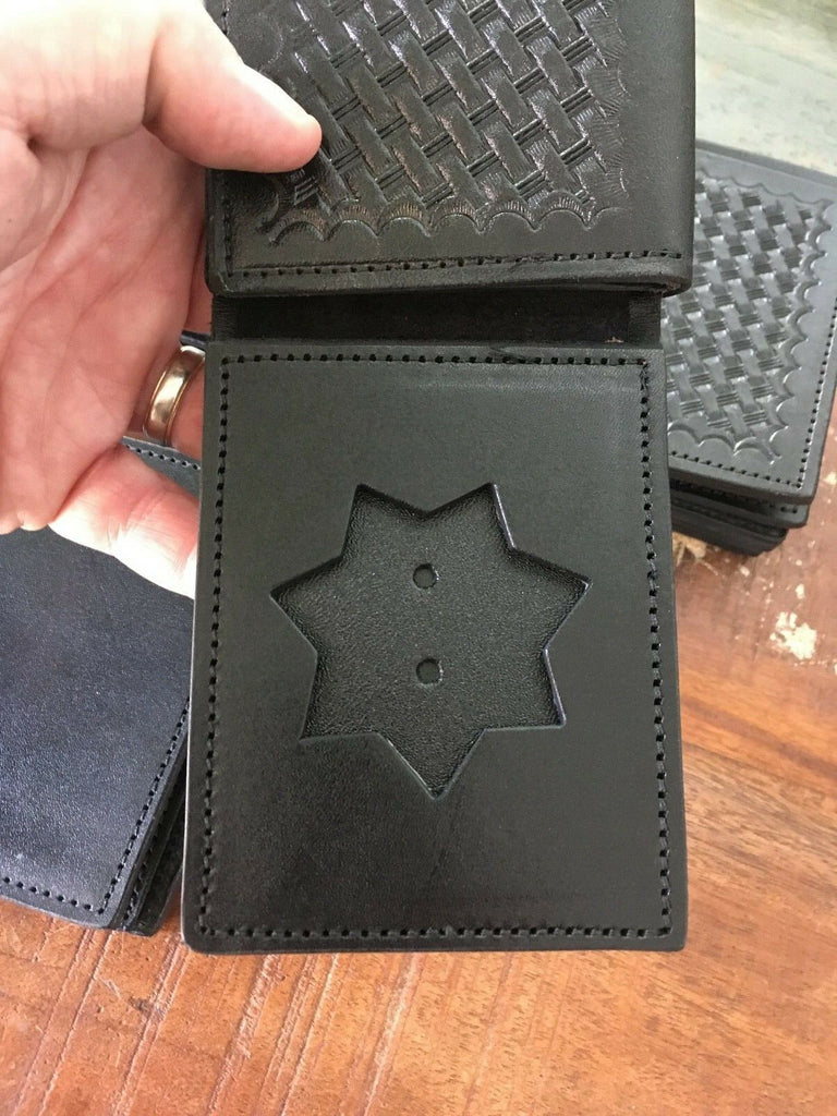 Vintage Tex Shoemaker 7 Point Sheriff 2 1/4" Star Police Badge ID Wallet Leather