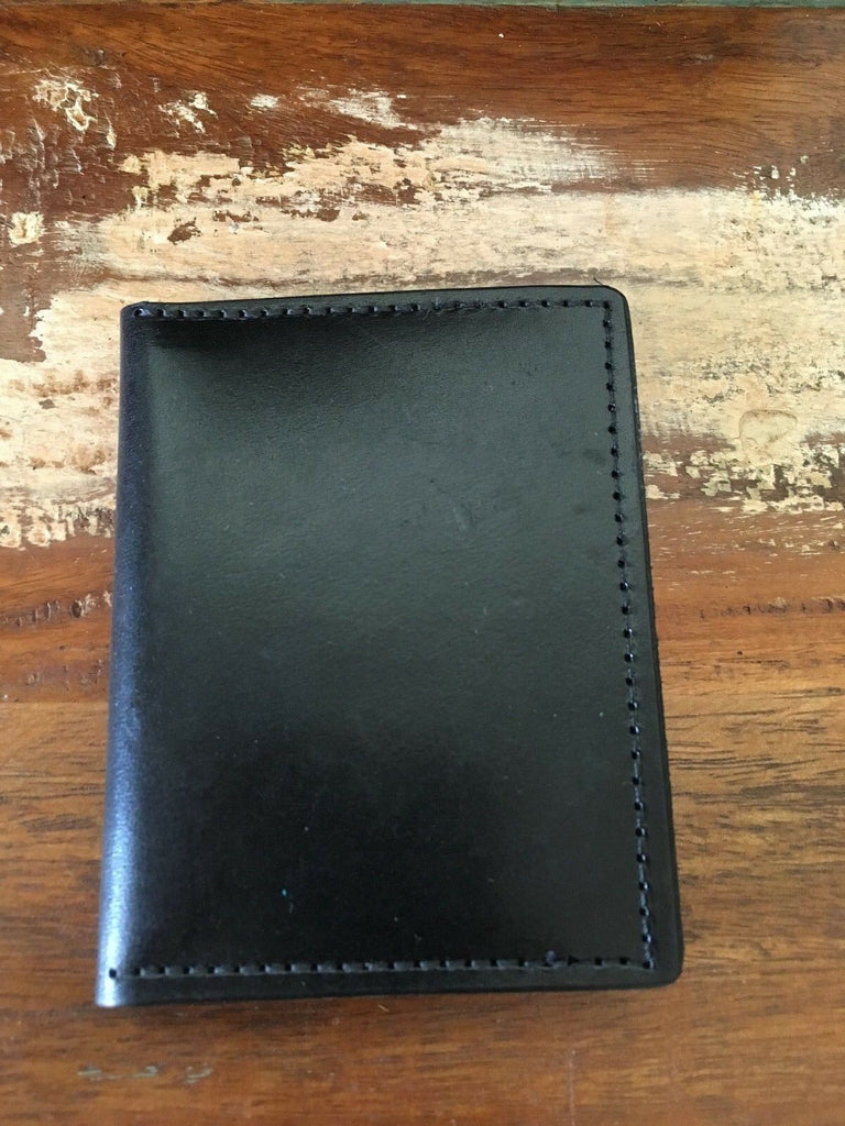 Vintage Tex Shoemaker Police Plain Black Leather Half Badge Shield 2 ID Wallet