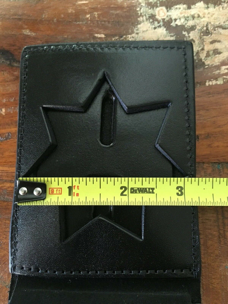 Vintage Tex Shoemaker Black Leather Police Sheriff 7 Point 3 " Star Badge ID Wallet