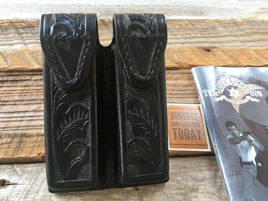 VTG Tex Shoemaker Black Hand Floral Carved Steel Double Stack Magazine Carrier