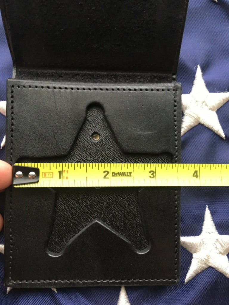 Vintage Tex Shoemaker 5 Point Star Sheriff Police Badge ID Wallet Black Leather