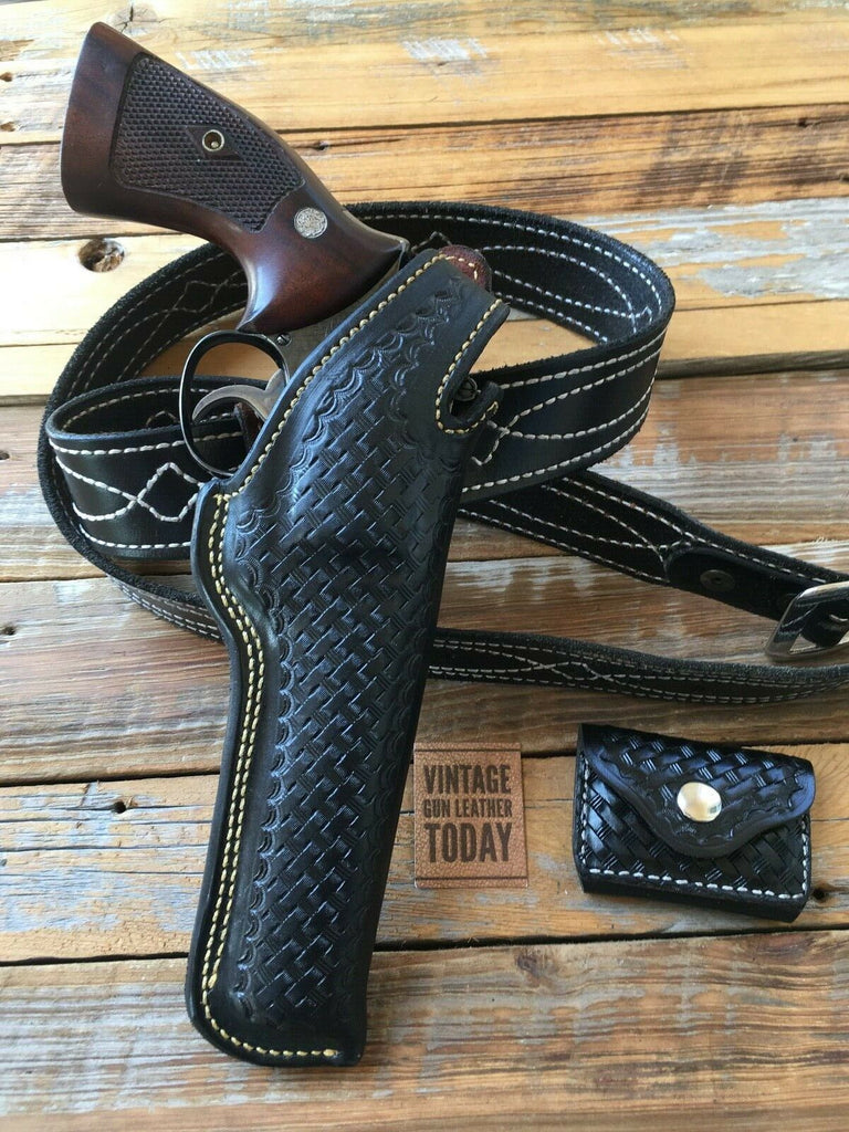 Alfonsos Black Leather OWB Suede Lined Holster for 6" S&W K Frame Revolver