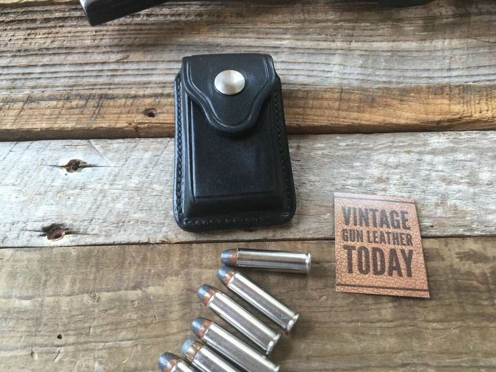 Alfonsos Single 6 Round .38 +P Leather Cartridge Box Ammo Case Black / Brown