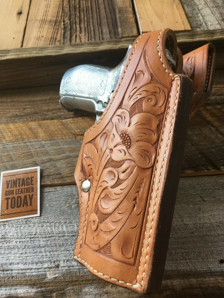 Vintage Tex Shoemaker Floral Carved Natural Brown Leather Holster For Sig P226