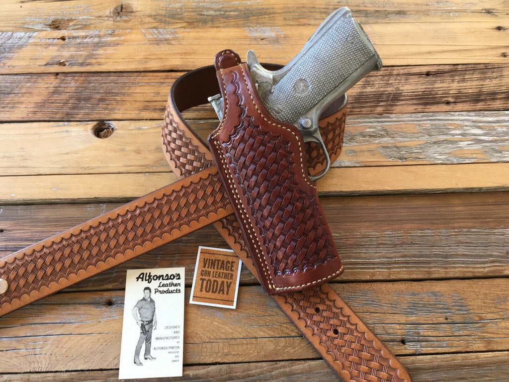 Vintage Alfonso's Brown Basketweave Leather Lined Holster For Colt Commander LEFT