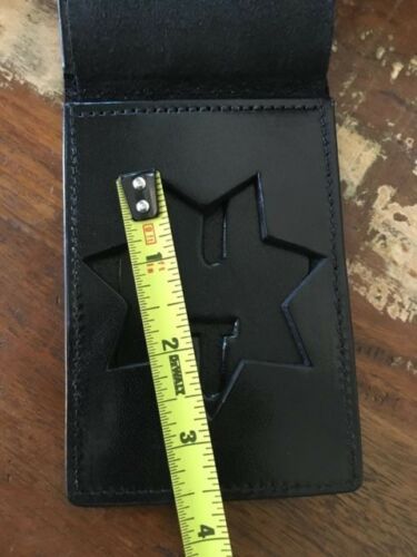Tex Shoemaker Black Leather Badge Wallet 2 3/4"  7 Point Star San Diego Sheriff Type